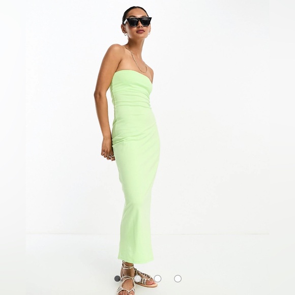 ASOS DESIGN bandeau bodycon midi dress in lime - Picture 4 of 7